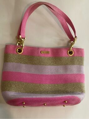 Eric Javits Hand Bag Womens Shoulder Purse Pink Gold Gold Tone Hardware Feet...